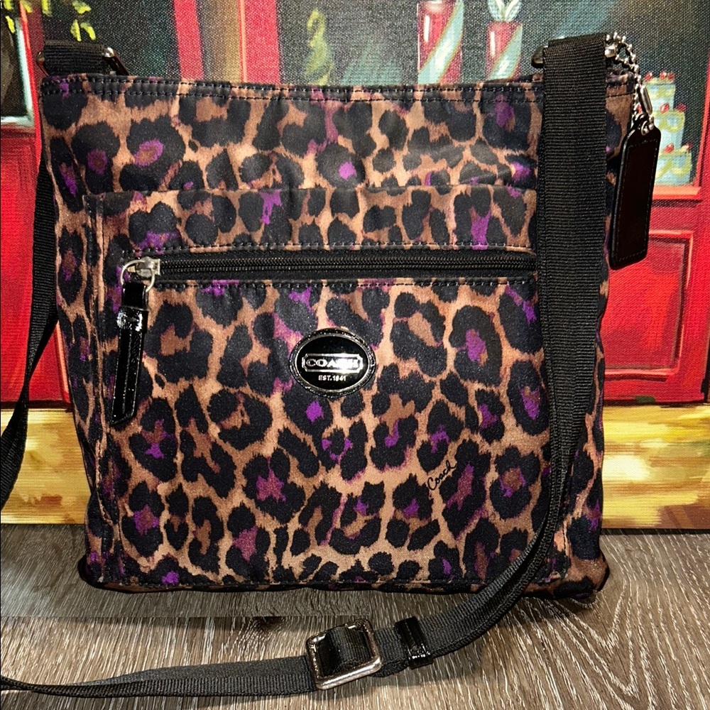 Coach Leopard Print Crossbody Bag - Brown and Purple